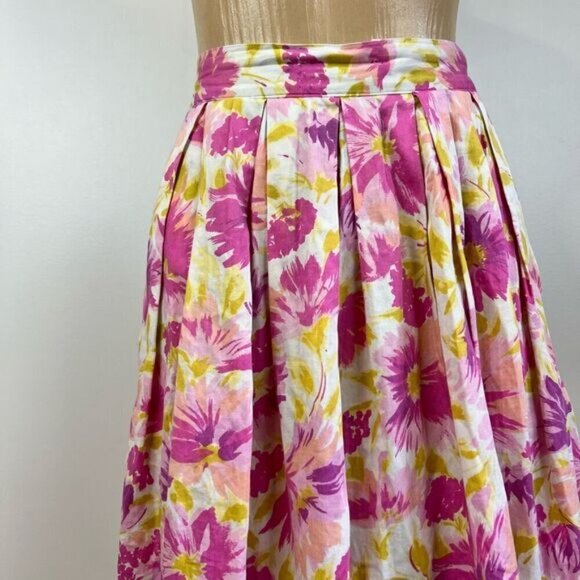 Vintage Handmade Cottagecore Peasant Pink Yellow Midi Skirt Pockets Women M - Picture 2 of 13